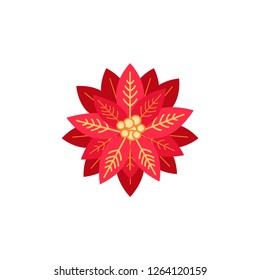 Christmas star poinsettia simple single flat icon. Vector illustration isolated on white background. Xmas decoration in cartoon style. Traditional christmas element of holiday