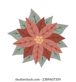 Christmas star red flower poinsettia. Symbol of the winter holidays. Perfect for Christmas or New Year greeting card design. Vector illustration
