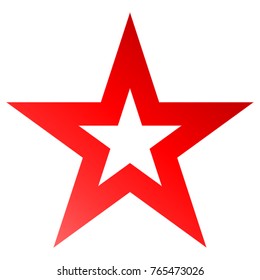 Christmas star red - outlined 5 point star - isolated on white - vector illustration