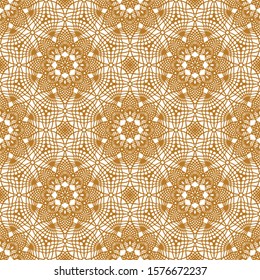 Christmas star seamless pattern, New Year golden crotchet background, festive ornament, vector