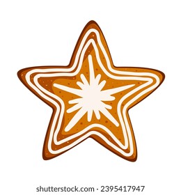 Christmas star shape gingerbread cookie isolated on white background, vector illustration.