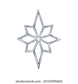 Forma de estrella de Navidad dibujado a mano Ilustración vectorial aislada. Estrella del juguete del árbol de navidad para el cartel del día de fiesta, bosquejo del partido para las tarjetas del año Nuevo, saludo, día de fiesta, invitación. Estilo de grabado.