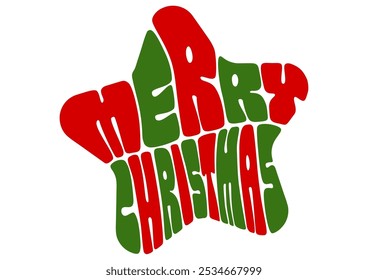 Christmas star shaped typography. Vector illustration. Retro pop design. Red and green letters. White background.
