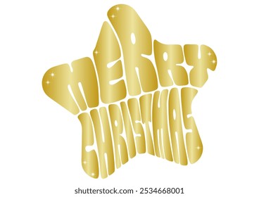 Christmas star shaped typography. Vector illustration. Retro pop design. Shiny gold letters. White background.