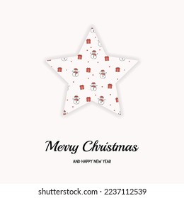 Christmas star with smiley snowmen and greetings. Xmas card. Vector