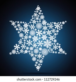 Estrella de Navidad, fondo de diseño de copos de nieve.