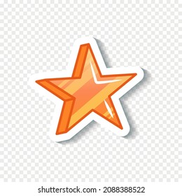 Christmas star sticker. Vector illustration of orange star with white outline and shadow. Drawn decoration for christmas holidays.