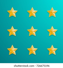 Christmas star symbol gold color with pattern and shadow set illustration isolated on green gradient background