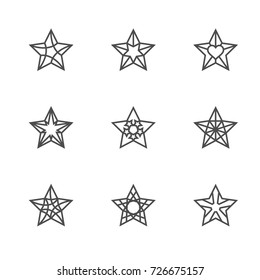 Christmas star symbol outline stroke design black and white color with pattern set illustration isolated on white background