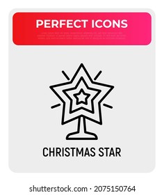 Christmas star thin line icon. Modern vector illustration of Christmas decoration.