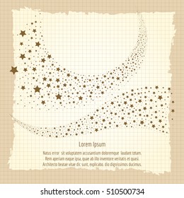 Christmas Star Trail On Vintage Notebook Background. Vector Illustration