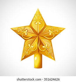 Christmas star tree topper. Christmas topper for christmas tree. The star on the Christmas tree. Yellow - gold star. Vector illustration