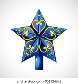 Christmas star tree topper. Christmas topper for christmas tree. The star on the Christmas tree. Blue star. Vector illustration