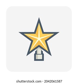 Diseño de iconos vectoriales de estrella navideña. El metal dorado para adorno o decoración colgando encima del árbol de navidad para el evento, es decir, celebración, feliz navidad, feliz año nuevo en invierno.