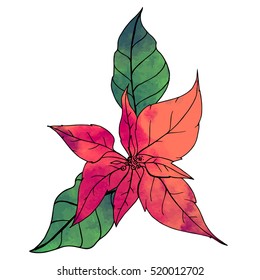 Weihnachtsstern. Vektorgrafik einzeln auf weißem Hintergrund. Aquarellwirkung