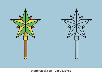 Christmas Star Wand Coloring Page for Magical Holiday Fun