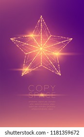 Christmas Star wireframe polygon bokeh light frame structure and lens flare, Business strategy concept design illustration isolated on purple gradient background with copy space, vector eps 10