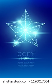 Christmas Star wireframe polygon bokeh light frame structure and lens flare, Technology connection concept design illustration isolated on blue gradient background with copy space, vector eps 10