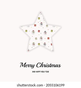 Christmas star with wishes and happy snowmen. Vector