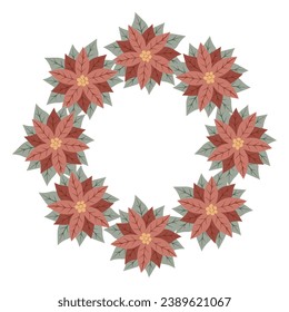 Christmas star, wreath of red poinsettia. Design for New Year cards, scrapbooking, stickers, planner, invitations. Vector illustration