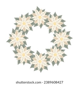 Christmas star, wreath of white poinsettia. Design for New Year cards, scrapbooking, stickers, planner, invitations. Vector illustration