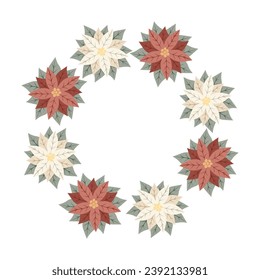 Christmas star, wreath of white and red poinsettia. Design for New Year cards, scrapbooking, stickers, planner, invitations. Vector illustration