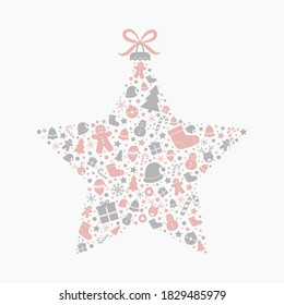 Christmas star. Xmas decoration with festive icons. Vector