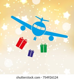 christmas stars background with airplane and gifts eps10