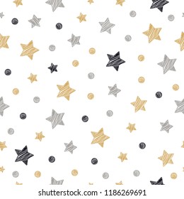 Christmas Stars Dots Seamless Pattern Scribble Drawing Isolated Background