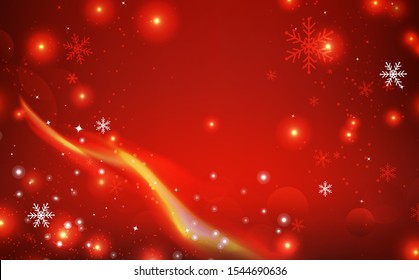 Christmas, Stars and light rays motion with snowflakes glowing, happy new year, red abstract background vector illustration