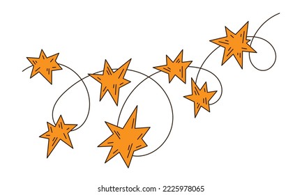 Christmas stars lights garland in doodle style. Cute design for X-mas decor 