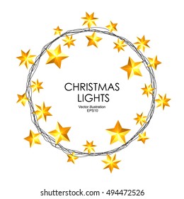 Christmas stars lights isolated on white background. Christmas round garland. Vector illustration.