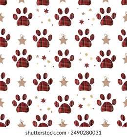 Christmas stars made of plaid pattern. Happy new years and Merry Christmas design seamless pattern