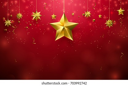 Christmas stars ornament hanging on red background