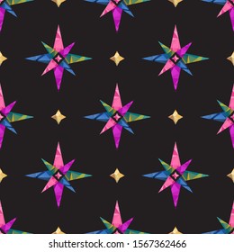 Christmas stars seamless pattern. Flat design. Holiday New Year or Christmas vector illustration. Design elements for fabric, wallpaper, banner, wrapping paper.