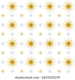 Christmas stars seamless pattern. Gold and silver stars vector decoration. Gift wrapping paper design	