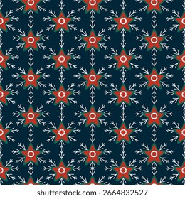Christmas stars seamless pattern. Vector illustration on navy blue background. Gift wrapping paper. Modern style. 300 dpi print.