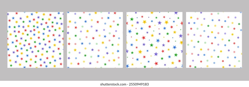Estrellas de Navidad patrones sin fisuras conjunto simple doodle dibujado a mano minimalista repetir ilustración, Navidades de vacaciones adorno colorido para las estaciones saludos, invitación, textil, papel de regalo