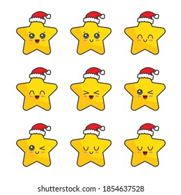 Christmas stars set collection. Cute kawaii characters.