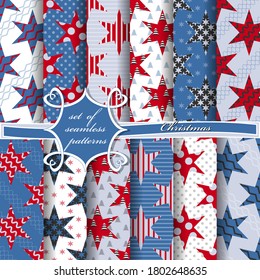 Christmas stars. Set of seamless vector illustrations with Christmas symbols and Christmas design elements