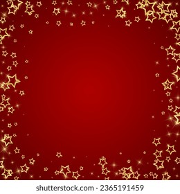 Christmas stars vector overlay.  Magic stars luxury sparkling confetti. Christmas spirit. Festive stars vector illustration on red background.