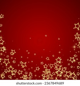 Christmas stars vector overlay.  Magic stars luxury sparkling confetti. Christmas spirit. Festive stars vector illustration on red background.