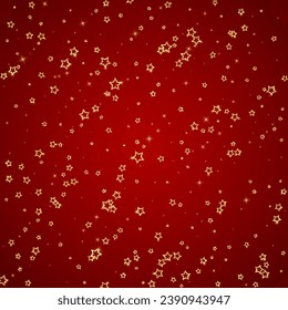Superposición vectorial de las estrellas navideñas.  Magia estrellas de lujo confeti brillante. Espíritu navideño. Ilustración vectorial de estrellas festivas sobre fondo rojo.