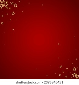 Christmas stars vector overlay.  Magic stars luxury sparkling confetti. Christmas spirit. Festive stars vector illustration on red background.