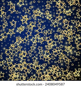 Superposición vectorial de las estrellas navideñas.  Magia estrellas de lujo confeti brillante. Espíritu navideño. Ilustración vectorial de estrellas festivas sobre fondo azul oscuro.
