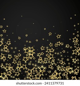 Christmas stars vector overlay.  Magic stars luxury sparkling confetti. Christmas spirit. Festive stars vector illustration on black background.