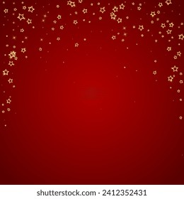 Christmas stars vector overlay.  Magic stars luxury sparkling confetti. Christmas spirit. Festive stars vector illustration on red background.