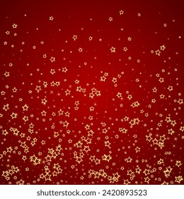 Christmas stars vector overlay.  Magic stars luxury sparkling confetti. Christmas spirit. Festive stars vector illustration on red background.