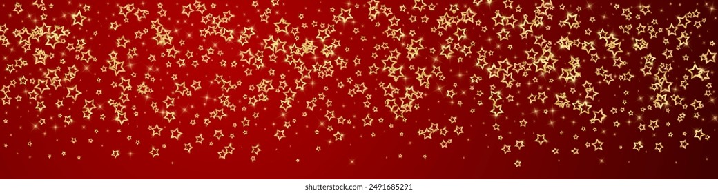 Christmas stars vector overlay.  Magic stars luxury sparkling confetti. Christmas spirit. Festive stars vector illustration on red background.