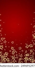 Christmas stars vector overlay.  Magic stars luxury sparkling confetti. Christmas spirit. Festive stars vector illustration on red background.